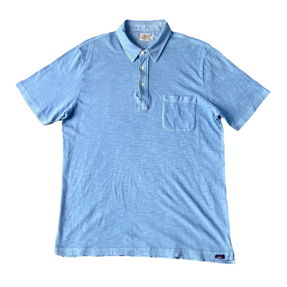 Faherty Sun Washed Polo Shirt Men's Large Blue Beach 100% Cotton Short Sleeve